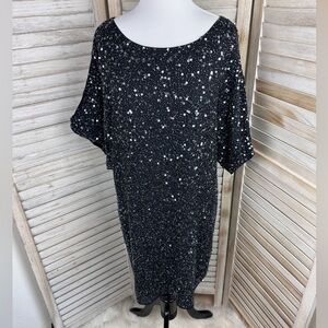 Aidan Mattox Dark Navy Blue Sequin Cold Shoulder Party Mini Dress Size 6